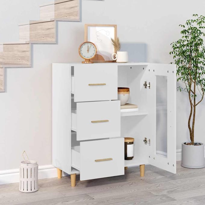 vidaXL - Dressoir - 69,5x34x90 - cm - bewerkt - hout - wit