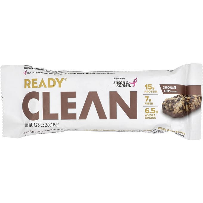 Barre Protéinée Ready, Clean, Pépites de Chocolat, 1,76 oz (50 grammes)