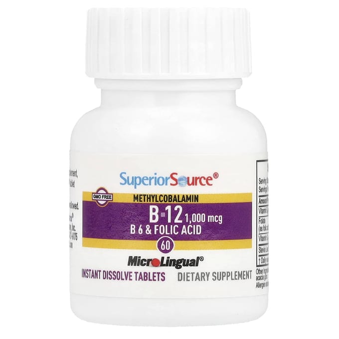 Methylcobalamine B-12, B-6 & Foliumzuur, Microlingual® Direct Oplosbare Tabletten, 60 Tabletten