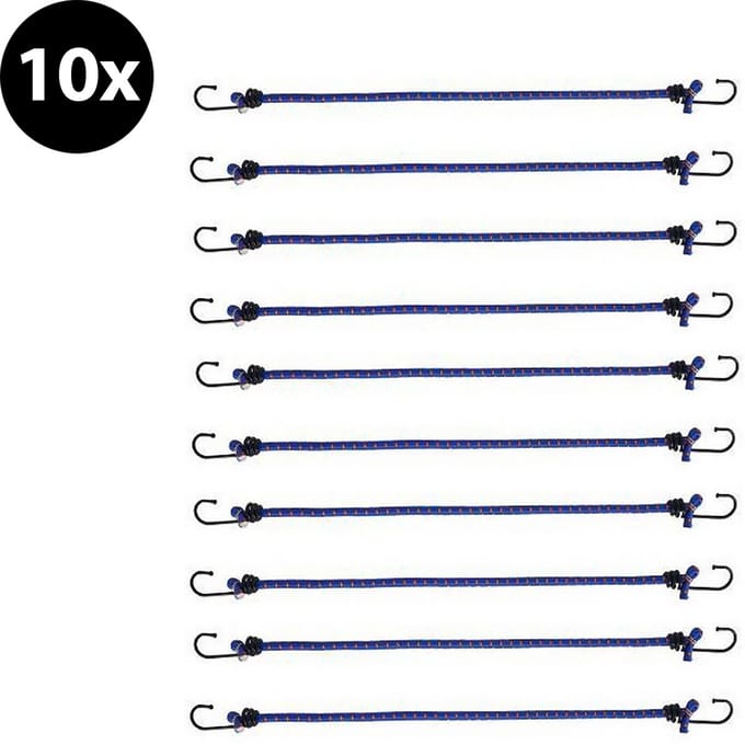 Nixnix® - 10 x Spanrubber Met haak - Rubber - Elastieken - 40 cm - Blauw