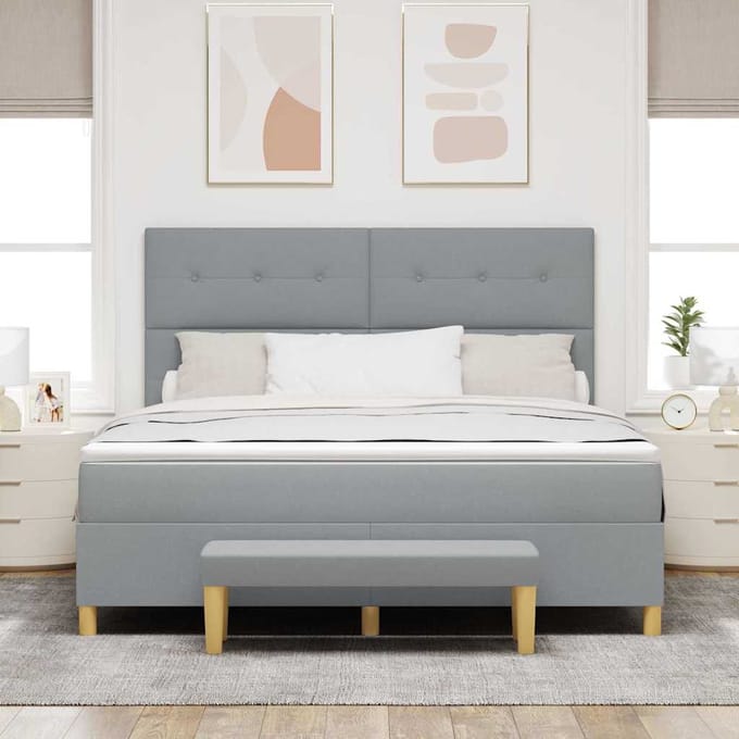 vidaXL - Boxspring - bed - met - hoofdeinde - Lichtgrijs - 200 - x - 180 - cm - Stof