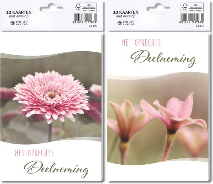 MGPcards - 10x dubbele wenskaart met witte envelop - Deelneming - 11.5 x 17 cm