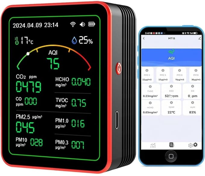 Fijnstofmeter - Luchtkwaliteitsmeter Voor Binnen - Co2 Meter - Zwart