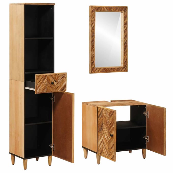 vidaXL - Badkamerkast - set - 3 - st - 62 - x - 33 - x - 58 - cm - Massief - Mango - Hout