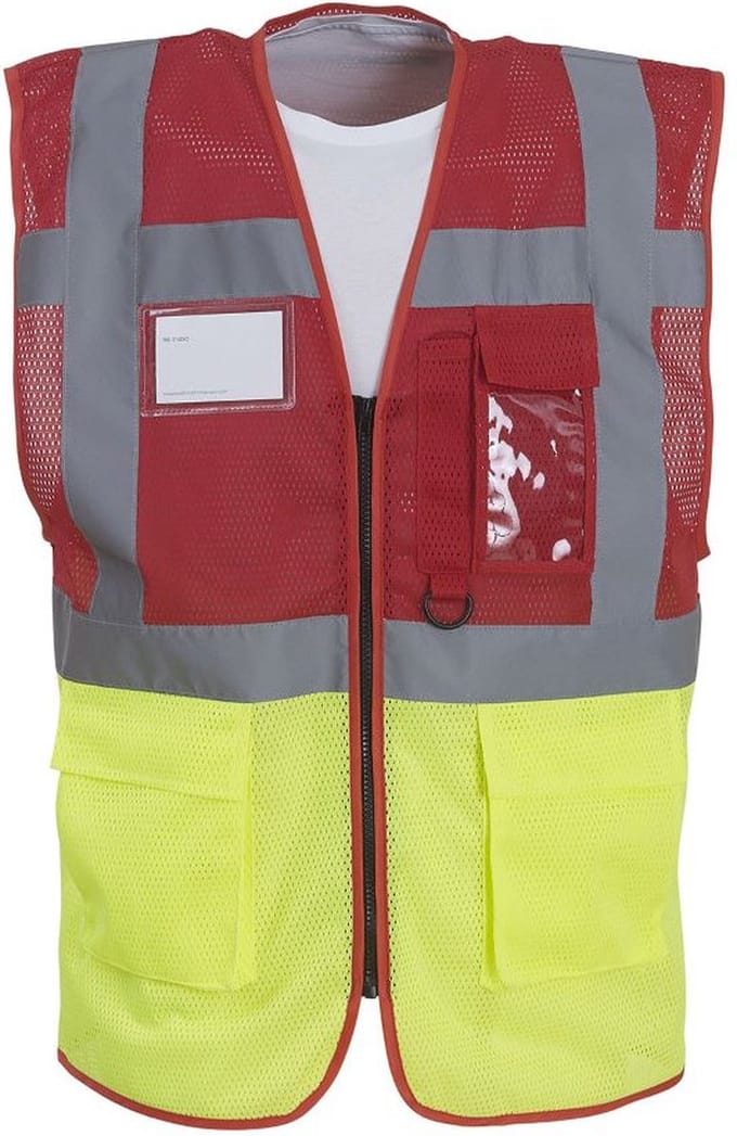 Yoko mesh veiligheidshesje met rits L Rood/Geel