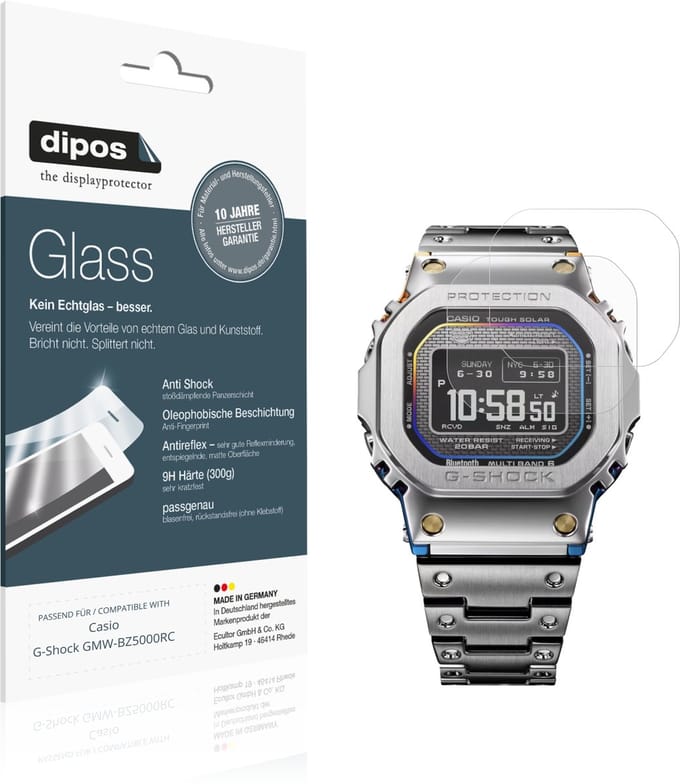 dipos – 2x Matte Pantserfolie geschikt voor Casio G-Shock GMW-BZ5000RC | 9H Screenprotector