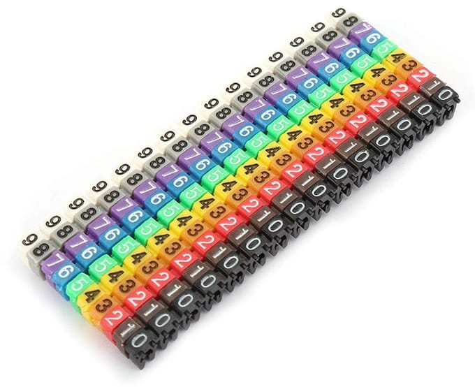 Dailygoods - Draadnummermarkering - Kabelidentificatie - 100 Stuks - 2,5 mm² - Gecodeerde Clips - Ideaal voor Elektriciteit - Geschikt voor Diverse Dr...