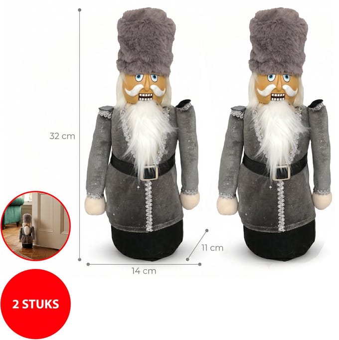 Sorprese Deurstopper Notenkraker Grijs - Set van 2 - Deurstoppers voor Binnen - 32 x 14 x 11 cm