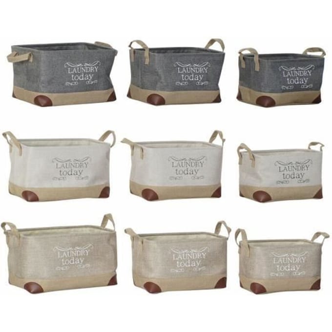 Lot de paniers - 40 x 30 x 24 cm - Gris beige - Marron clair - Polyester grijs