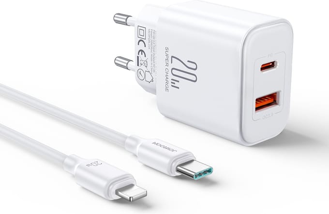 Joyroom 20W Oplader met USB C naar USB C Kabel - 1 Meter - Wit