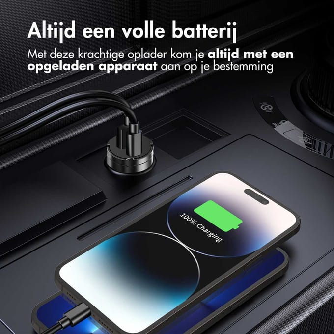 Accezz Autolader USB C & USB A - Snellader 65W - Compacte Auto Oplader - USB lader - Zwart