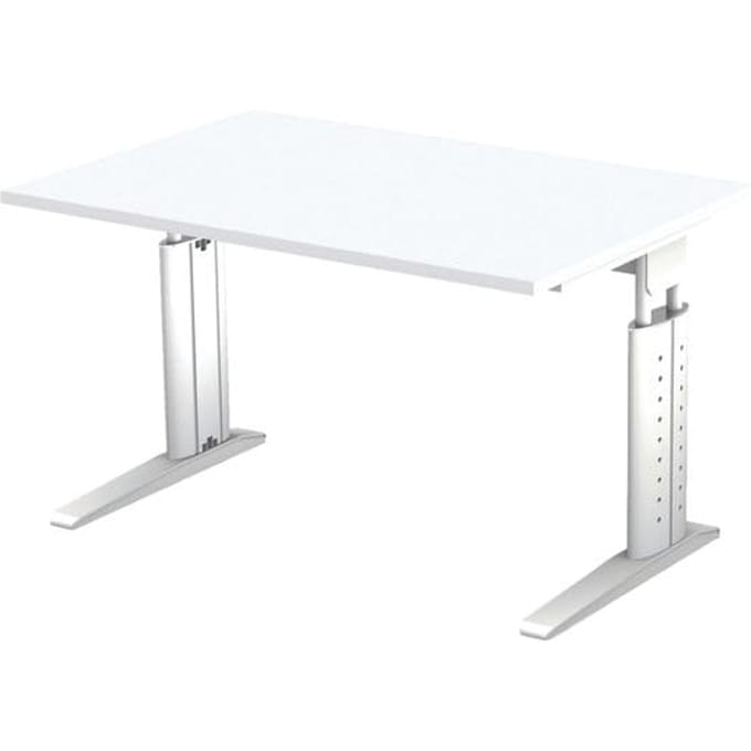 Bureautafel TARVIS, C-poot, vierkant, B 1200 mm, onderstel wit, in hoogte verstelbaar, wit