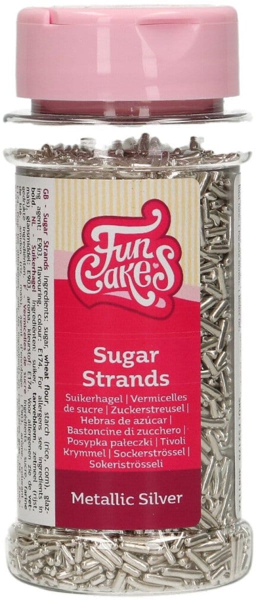 FunCakes Sugar Strands - Metallic Zilver - 80g - Sprinkles - Eetbare Taartdecoratie