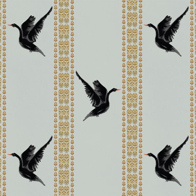 Behang Black Swan oud blauw