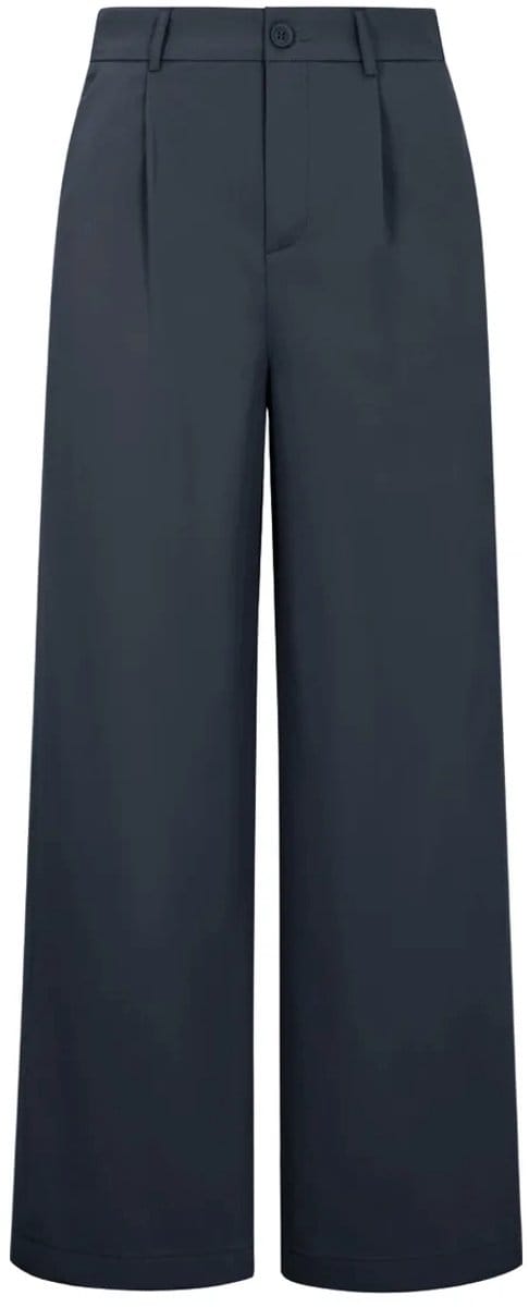 Comfortabele Geweven Polyester Damesbroek met Rechte Pijpen - Donkerblauw - Maat S