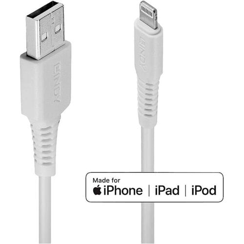 LINDY 31325 USB-kabel USB 2.0 USB-A stekker, Apple Lightning stekker 0.50 m Wit Halogeenvrij