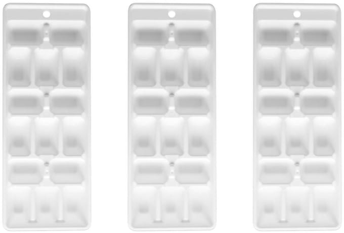 Set van 3 ijsblokjesbakjes van 15 ijsblokjes in wit plastic Fackelmann