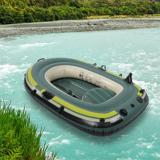 Groene PVC Opblaasbare Tweepersoons Roei Luchtboot Vissen Driften Duikgereedschap zwart
