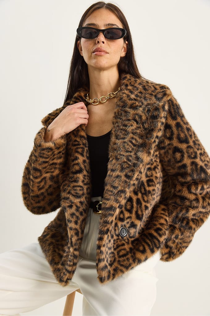 Overmaat Leopardprint Nepleren Jas