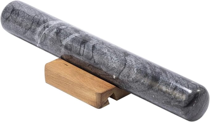 Marmeren Deegroller - Steen Roller - Bakken en Deeg - Met Telefoonhouder - 30 cm Lang - Zwart
