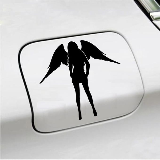 Bumpersticker - Dame Engel - 13 X 14 - Zwart