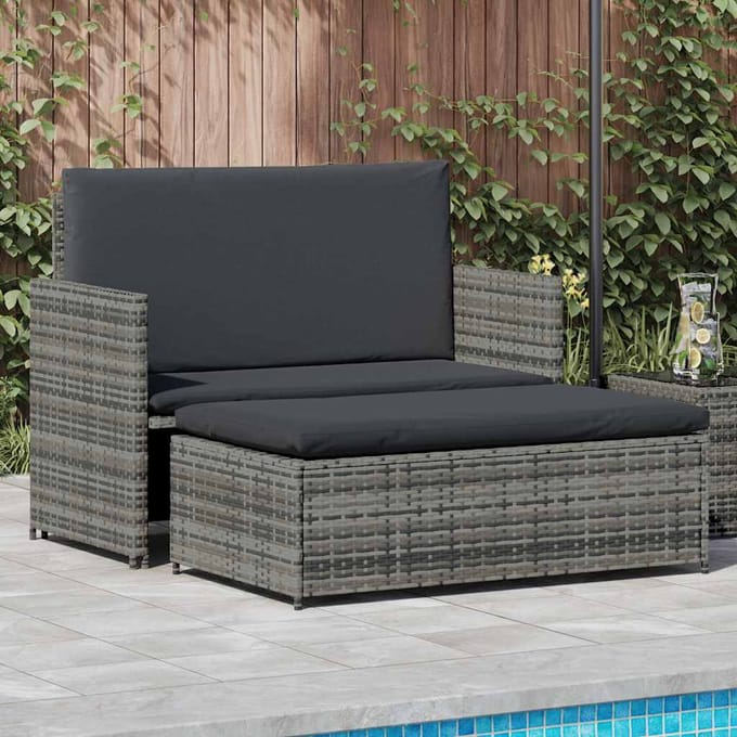 vidaXL - 2-delige - Loungeset - met - kussens - poly - rattan - grijs