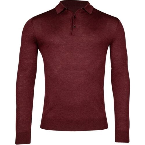 Thomas Maine Trui Merino Pullover Polo Single Knit Bordeaux Melange / male