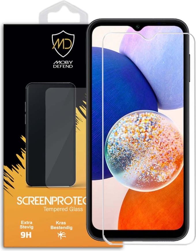 MobyDefend Screenprotector - Geschikt voor Samsung Galaxy A14 - Case-Friendly Screensaver - Gehard Glas