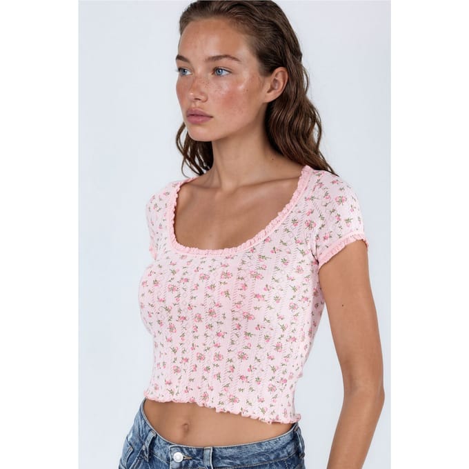 Bloemen U-Hals Froufrou Blouse