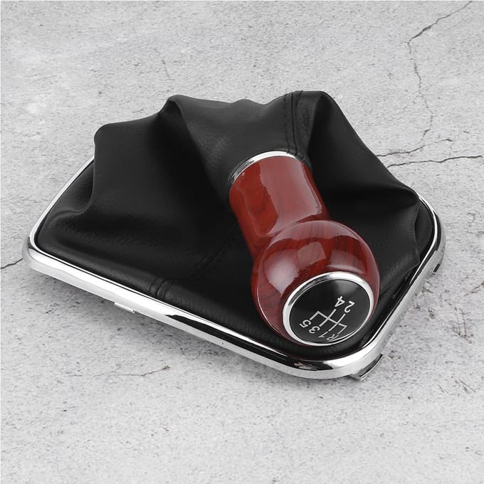 5 Versnellingen Perzikhout PU Leer Auto Versnellingspookknop Stofdicht Dover brown