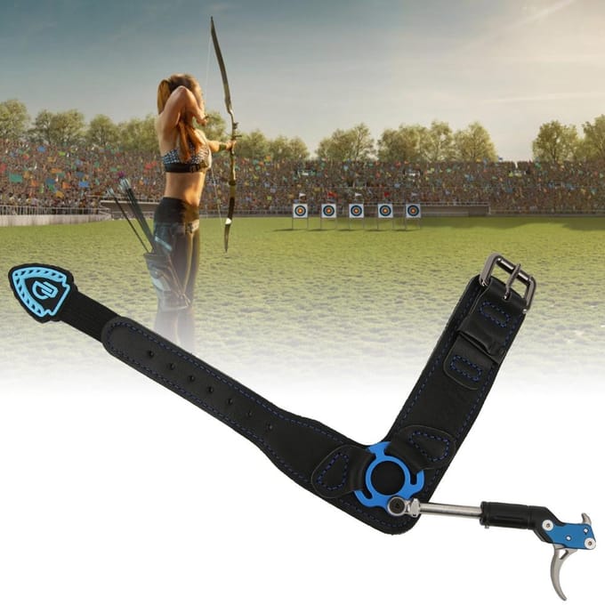 Blauwe Aluminiumlegering Leer Comfortabel Verstelbare Lengte Boog Trekker Polsband Boogschieten Release