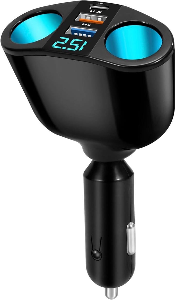 Autolader met LED-voltmeter, dual USB-poorten, snel opladen voor telefoon, tablet en dashcam