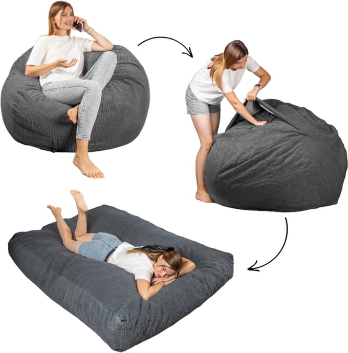 Bananair - Zitzak matras 2-in-1 - Gigantisch poef bed - Donkergrijs
