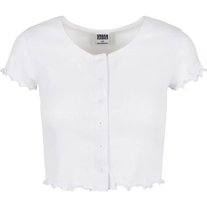 Urban Classics Ladies Cropped Button Up Rib Tee T-shirt wit XL Dames