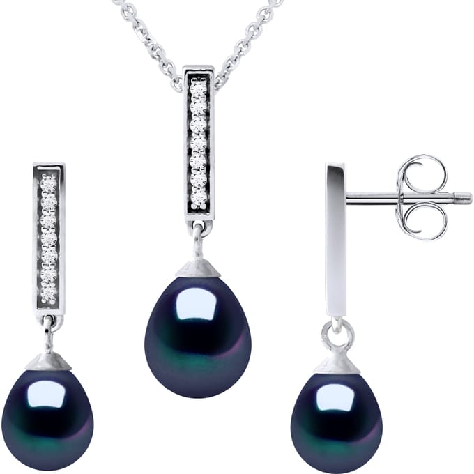 Finery Montaigne ketting en oorbellen Dangle Black Pearl Zoetwater 925