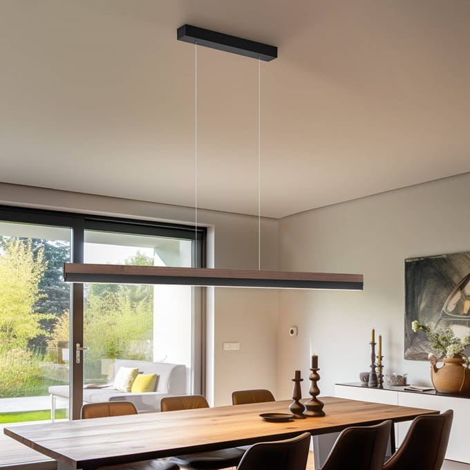 Quitani hanglamp Keijo, zwart/noot, lengte 143 cm