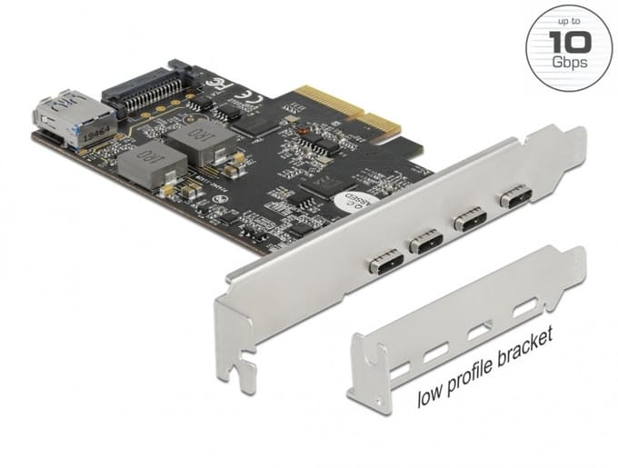 Delock PCI Express x4 Card to 4 x USB Type-C™ + 1 x USB Type-A - SuperSpeed USB 10 Gbps - Low Profile Form Factor