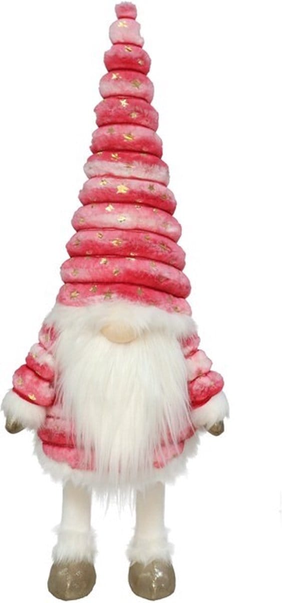 Vrolijke Roze Gnoom met LED - 72 cm - Kerstdecoratie