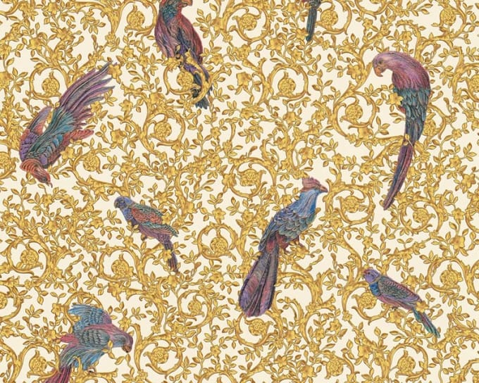 KLASSIEK PARADIJSVOGEL BEHANG - Creme Violet Goud - AS Creation Versace 4