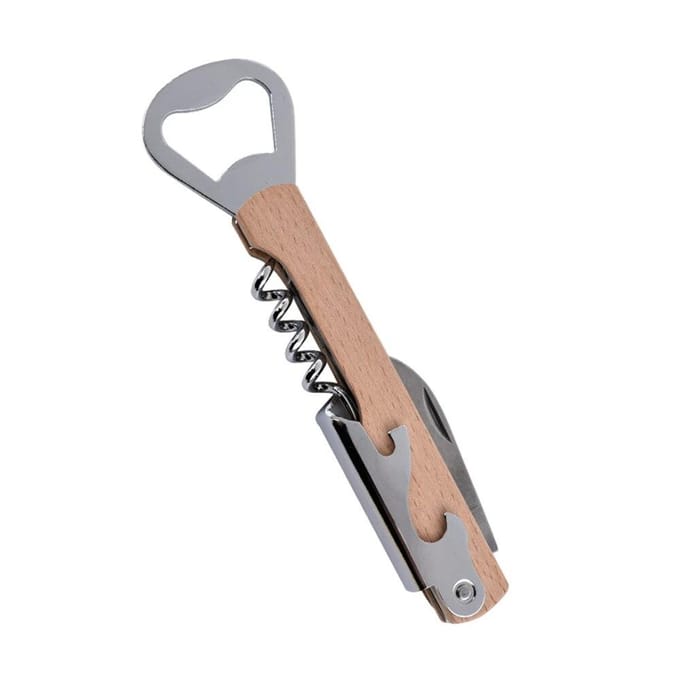 Tire-bouchon pour bouteille de vin avec manche en bois et décapsuleur pour serveurs et barmans Beech Wood Handle gray