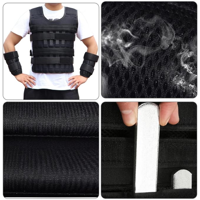 Verstelbaar Verzwaard Vest 10kg Workout Gewichtsvest met Polsgewichten en Beenweights zwart