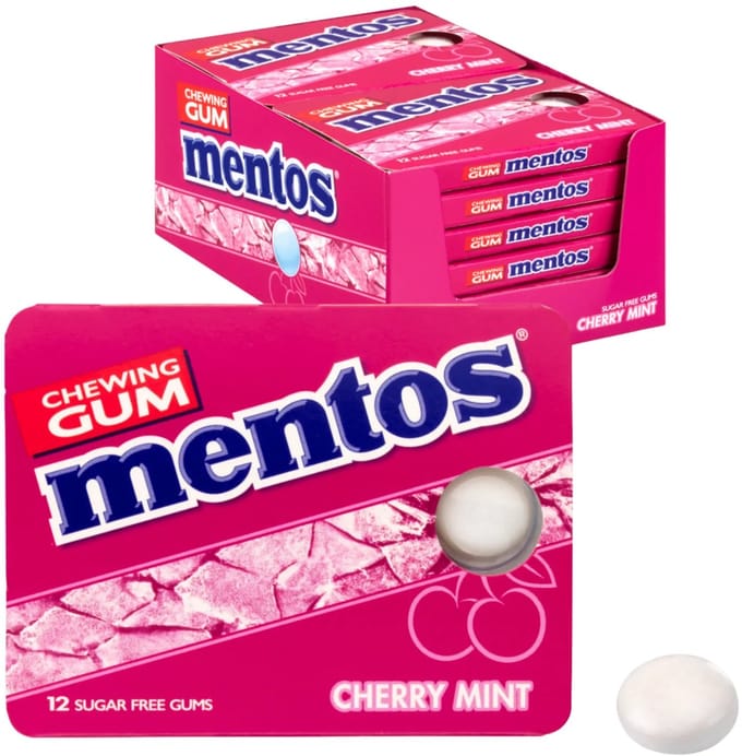 Mentos - Gum - Cherry - Blister - 12 stuks - Omdoos 8x
