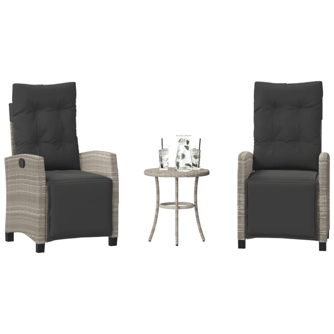 vidaXL - 3-delige - Bistroset - met - kussens - poly - rattan - lichtgrijs