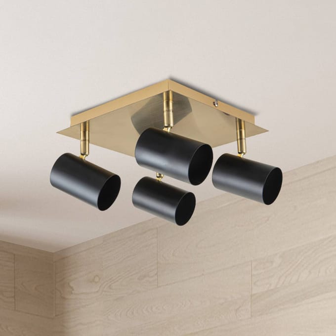 Näve Plafondspot Frida 4-lamps, messing/zwart