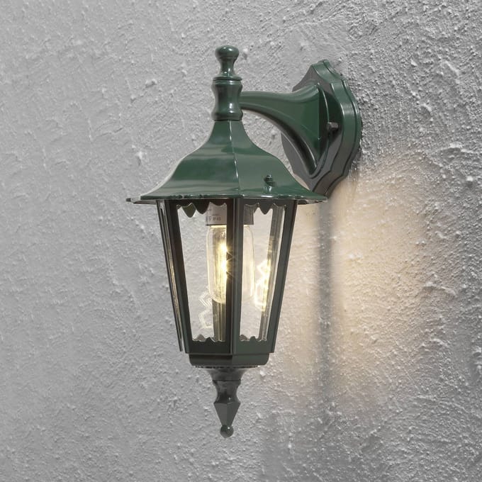 Konstsmide Firenze buitenwandlamp, groen, fitting onderaan, 36 cm