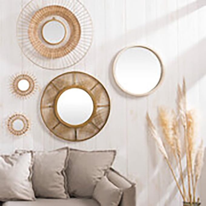 Ronde bamboe spiegel 70 cm - Verre|Bambou - SILUMEN