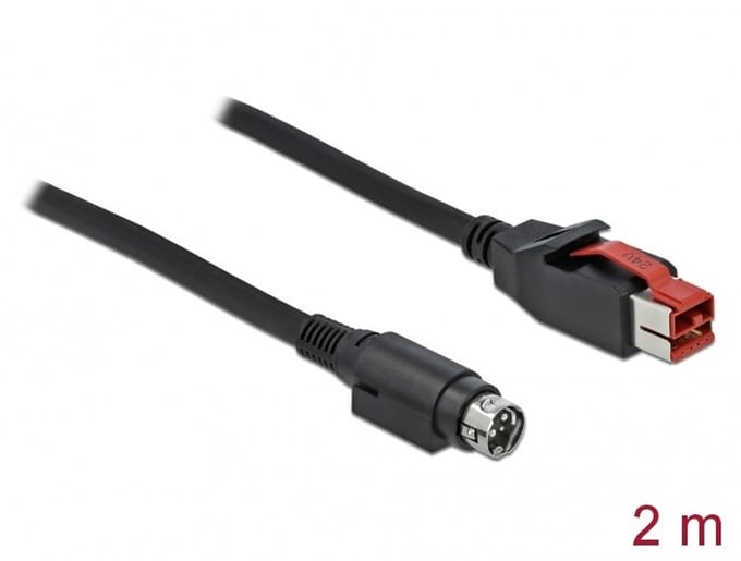 Delock 85946 USB-stroomkabel PoweredUSB 24V stekker, Hosiden mini-DIN-stekker 3-polig 2.00 m Zwart