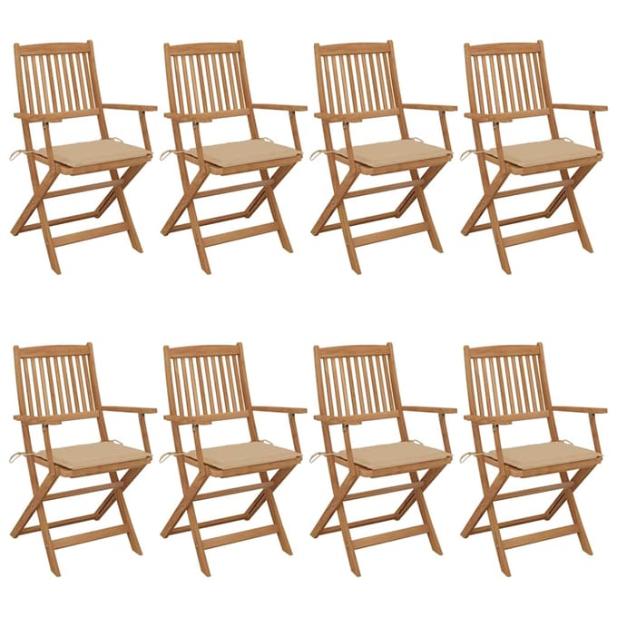 vidaXL - Inklapbare - stoelen - 8 - st - met - kussens - massief - acaciahout