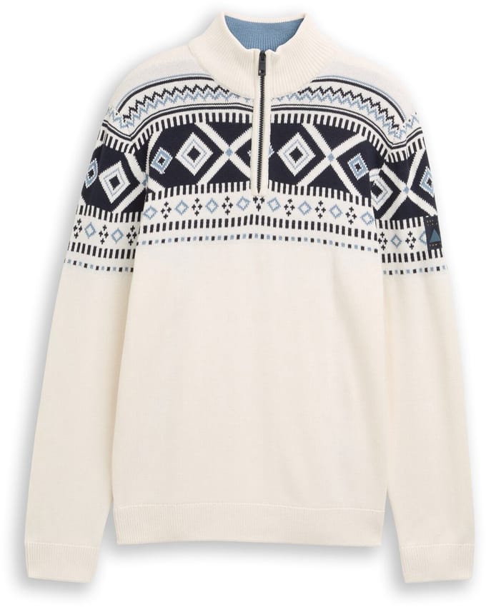 Tom Tailor - Fair Isle Troyer gebreide trui - Maat L - offwhite fair isle design