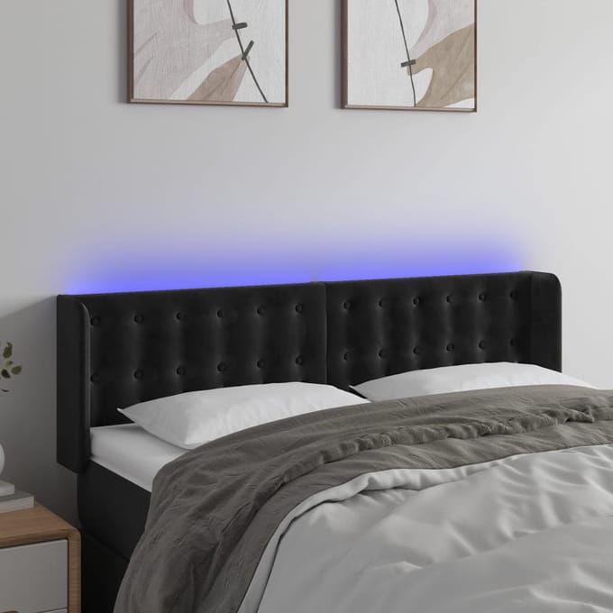 vidaXL - Hoofdbord - LED - 147x16x78/88 - cm - fluweel - zwart